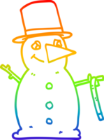 rainbow gradient line drawing of a cartoon snowman png
