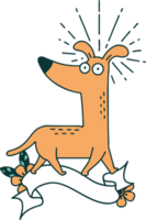 scroll banner with tattoo style surprised dog png