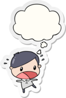 cartoon shocked man with thought bubble as a printed sticker png