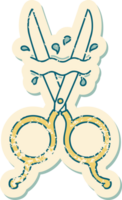 iconico afflitto etichetta tatuaggio stile Immagine di barbiere forbici png