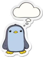 cute cartoon penguin with thought bubble as a printed sticker png