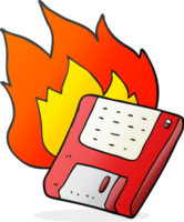 hand drawn cartoon old computer disk burning png