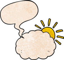 cartoon sun and cloud symbol with speech bubble in retro texture style png