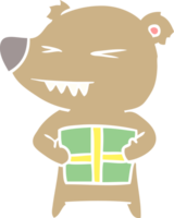 dibujos animados de estilo de color plano de oso enojado con regalo png