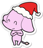 cute hand drawn sticker cartoon of an elephant wearing santa hat png