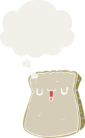 cartoon slice of bread with thought bubble in retro style png