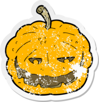 retro distressed sticker of a cartoon halloween pumpkin png