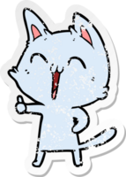 distressed sticker of a happy cartoon cat png