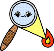 comic book style cartoon of a magnifying glass png