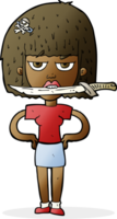 cartoon woman with knife between teeth png