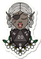 sticker of a elf rogue character with natural twenty dice roll png