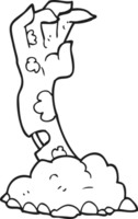 hand drawn black and white cartoon zombie hand rising from ground png