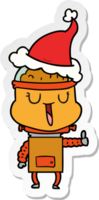 gelukkig hand- getrokken sticker tekenfilm van een robot vervelend de kerstman hoed png