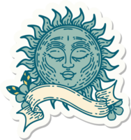 tattoo style sticker with banner of a sun png