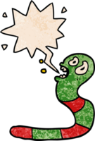 cartoon frightened worm with speech bubble in retro texture style png