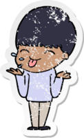 distressed sticker of a cartoon boy sticking out tongue png