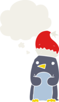 cute christmas penguin with thought bubble in retro style png