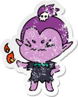 hand drawn distressed sticker cartoon of cute kawaii vampire girl png