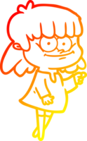 warm gradient line drawing of a cartoon smiling woman png