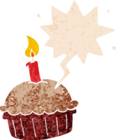 cartone animato compleanno Cupcake con discorso bolla nel grunge afflitto retrò strutturato stile png