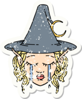 grunge sticker of a crying elf mage character face png