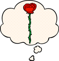 cartoon flower with thought bubble in comic book style png