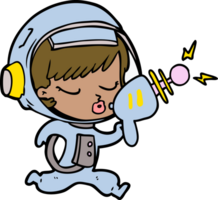 cartoon pretty astronaut girl with ray gun png