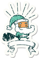 worn old sticker of a tattoo style santa claus christmas character with sack png