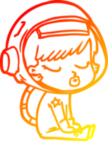 warm gradient line drawing of a cartoon pretty astronaut girl sitting waiting png