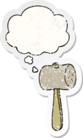 cartoon mallet with thought bubble as a distressed worn sticker png