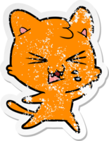 distressed sticker of a cartoon hissing cat png