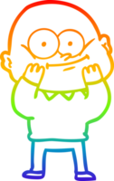 rainbow gradient line drawing of a cartoon bald man staring png