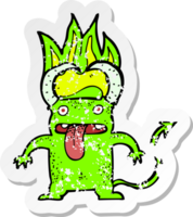 pegatina retro angustiada de un pequeño diablo de dibujos animados png