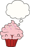 cute cartoon frosted cupcake with thought bubble png