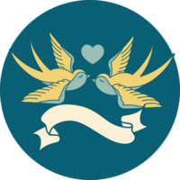 tattoo style icon with banner of swallows and a heart png