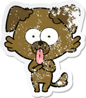 distressed sticker of a cartoon dog with tongue sticking out png