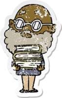 distressed sticker of a cartoon curious man with beard and glasses png