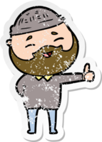 distressed sticker of a cartoon happy bearded man png