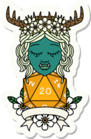 sticker of a orc druid character with natural twenty dice roll png
