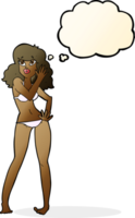Karikatur ziemlich Frau im Bikini mit habe gedacht Blase png