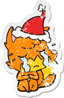 huilen vos hand- getrokken verontrust sticker tekenfilm van een vervelend de kerstman hoed png