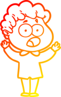 warm gradient line drawing of a cartoon man gasping in surprise png