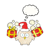 hand drawn thought bubble textured cartoon christmas owl png