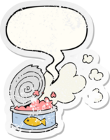 cartoon smelly can of fish with speech bubble distressed distressed old sticker png