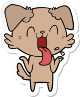 sticker of a cartoon panting dog shrugging shoulders png