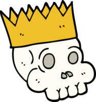 crâne de dessin animé de style doodle dessiné à la main portant une couronne png
