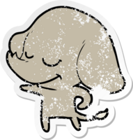 distressed sticker of a cartoon smiling elephant png