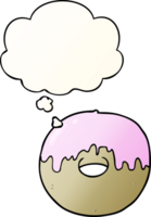 cartoon donut with thought bubble in smooth gradient style png