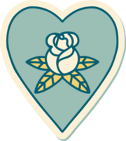 sticker of tattoo in traditional style of a heart and flowers png