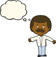 cartoon mustache man with open arms with thought bubble png